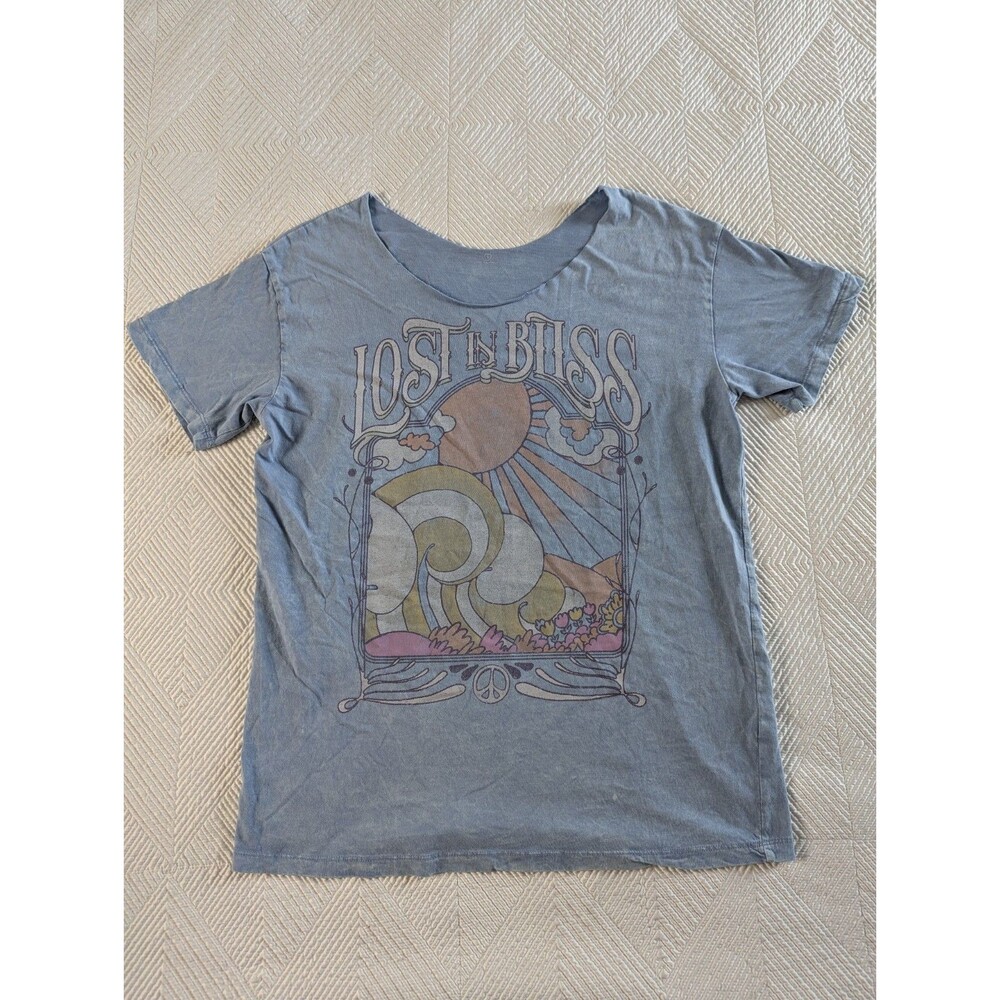 Hollister Blue Lost In Bliss Graphic Tee Shirt Short Sleeve Cut Small *read